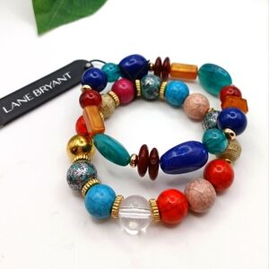 NWT Chunky Turq Terracotta Glass Beaded Bracelet Set Of 2 By Lane Bryant